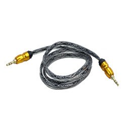 Auxiliary Music Cable 3.5mm to 3.5mm Heavy Duty Braided Wire (Dark Silver)